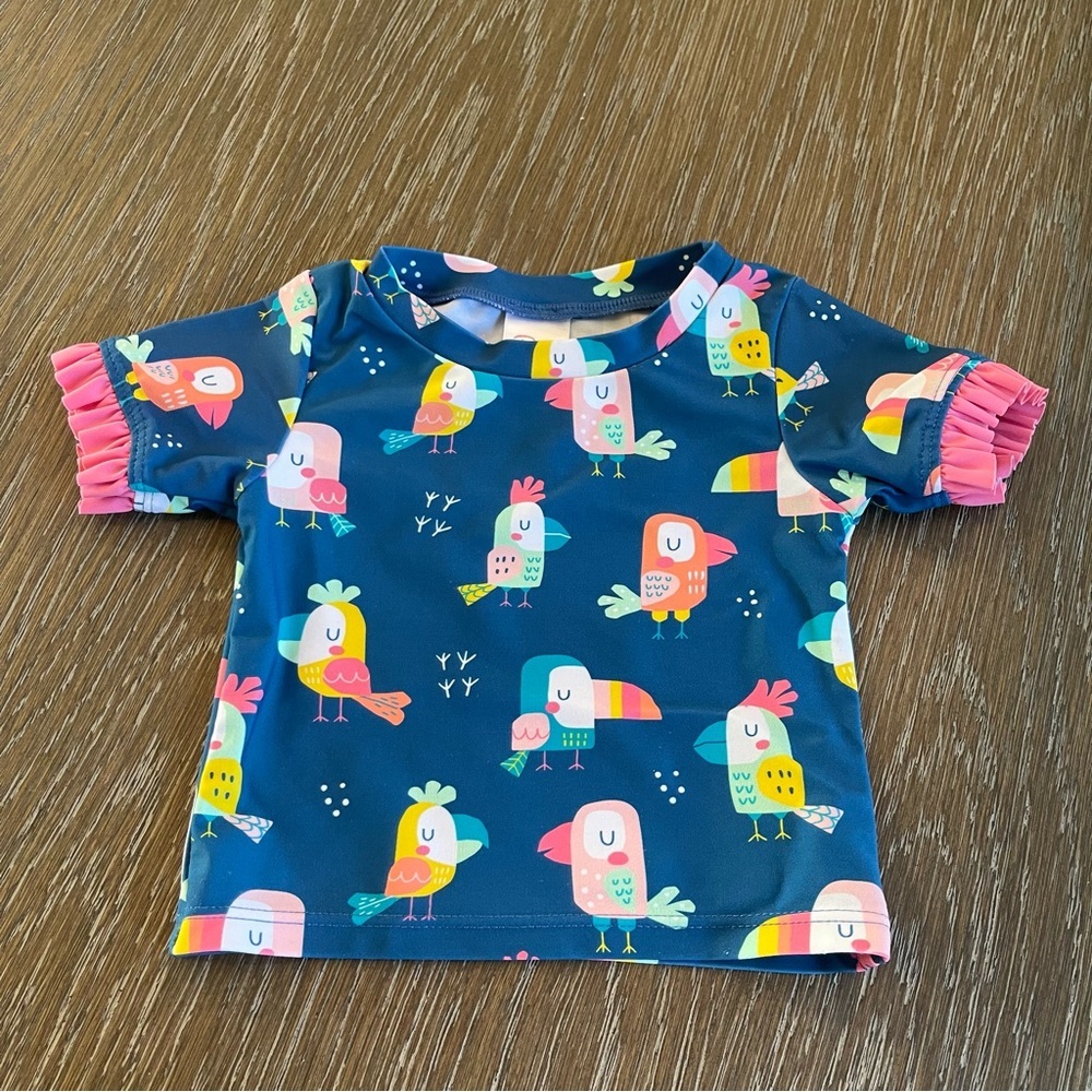 Ruffle Butts Bird Baby Swimsuit Short Sleeve Top Only 6-12M - Picture 2 of 6